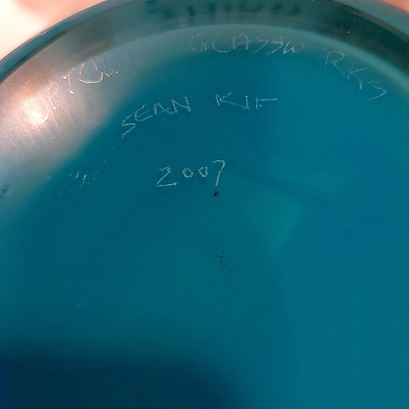 HANDMADE GRAAL GLASS VASE, TULIPS ON BLUE BACKGROUND - Picture 6 of 7